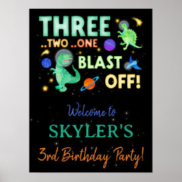 Poster Bem-vindo ao Aniversário Espacial do Dinossauro 3