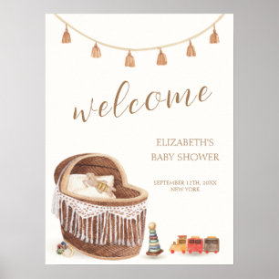 Poster Bem-vindo ao berço vintage boho, presente de baby