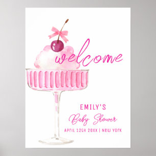 Poster Bem-vindo ao Brunch de Champanhe Rosa Cereja Baby