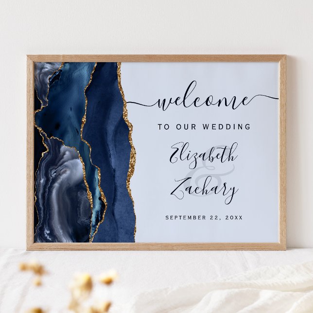 Poster Bem-vindo ao Casamento Agate Navy Azul Pálido Dour (Criador carregado)