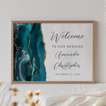 Bem-vindo ao Casamento Agate Teal Gold Script
