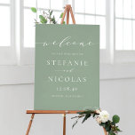 Poster Bem-vindo ao Casamento com Dainty Script em Verde<br><div class="desc">Dê as boas-vindas aos seus convidados com este romântico sinal de boas-vindas de casamento. Este sinal de boas-vindas personalizável apresenta uma escrita delicada com tipografia clássica em um fundo verde sage.</div>