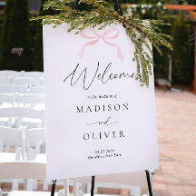 Bem-vindo ao Casamento com Laço Rosa Moderno Monog