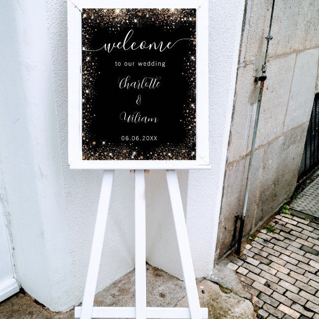 Poster Bem-vindo ao casamento com nomes em letra dourada  (Criador carregado)