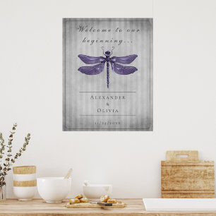 Poster Bem-vindo ao Casamento da Libélula Joalheria Roxa