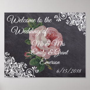 Poster Bem-vindo ao casamento do Rosa Chalkboard