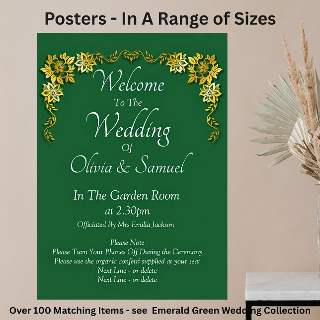 Poster Bem-vindo ao Casamento Esmeralda Verde & Dourado (Criador carregado)