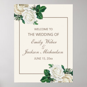 Poster Bem-vindo ao Casamento Floral Branco Creme Marfim 