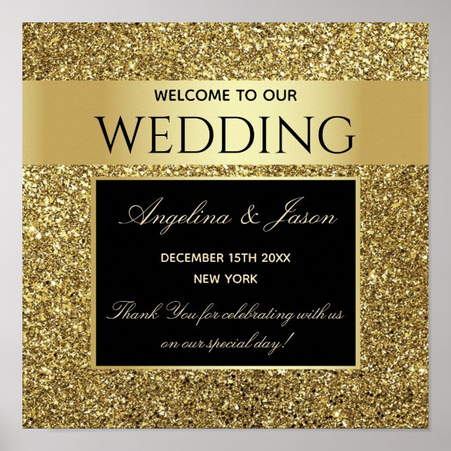 Poster Bem-vindo ao Casamento Glitter Gold (Frente)