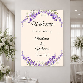 Poster Bem-vindo ao casamento lavanda aguarela creme