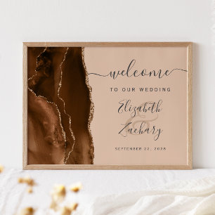 Poster Bem-vindo ao Casamento Mocha Marrom Dourado Ágata