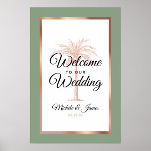 Poster Bem-vindo ao Casamento Moderno da Palmeira em Verd