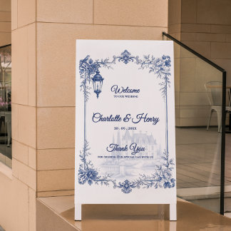 Poster Bem-vindo ao Casamento no Jardim Azul e Branco com