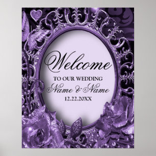 Poster Bem-vindo ao Casamento Parte Roxo Floral Quadro El
