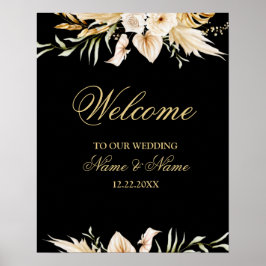 Poster Bem-vindo ao casamento Rosa Bege Floral Dourado Pr