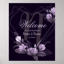 Poster Bem-vindo ao Casamento Rosa Floral Roxa Quadro