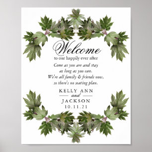 Poster Bem-vindo ao Casamento - Trendy Green Leaf Swags