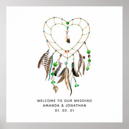 Poster Bem-vindo ao Casamento Tribal Indiano Boho Esmeral