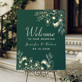 Poster Bem-vindo ao Casamento Verde Esmeralda e Dourado