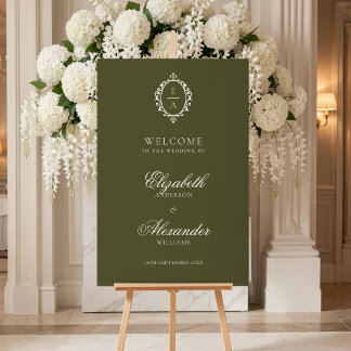 Poster Bem-vindo ao Casamento Vintage Oval Crest Verde Ol