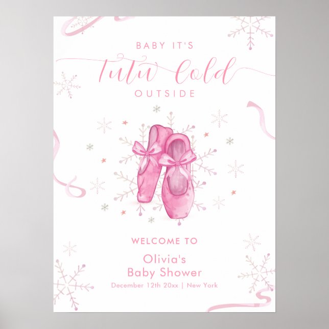Poster Bem-vindo ao Chá de Bebê Bailarina com Floco de Ne (Frente)