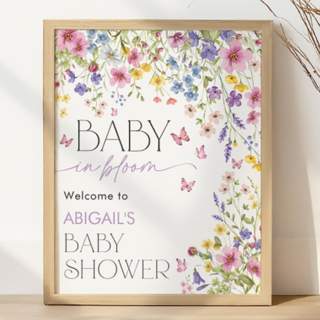 Poster Bem-vindo ao Chá de Bebê Borboleta Baby in Bloom (Baby in Bloom Butterfly Baby Shower Welcome Poster)