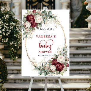 Poster Bem-vindo ao Chá de Bebê com Flores Vermelhas