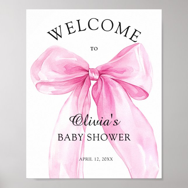 Poster Bem-vindo ao Chá de Bebê com Laço Rosa  (Frente)