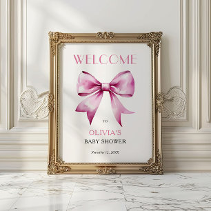 Poster Bem-vindo ao Chá de Bebê com Laço Rosa