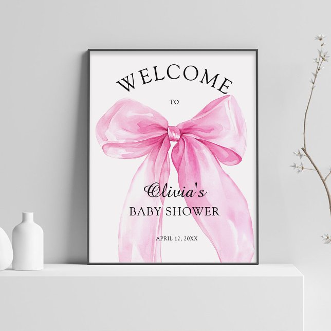 Poster Bem-vindo ao Chá de Bebê com Laço Rosa  (Criador carregado)