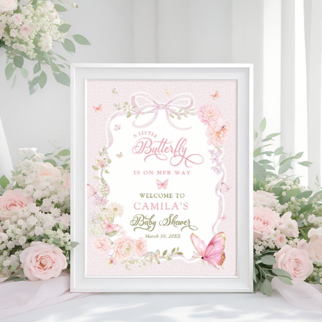 Poster Bem-vindo ao Chá de Bebê da Menina Borboleta Flora (Criador carregado)