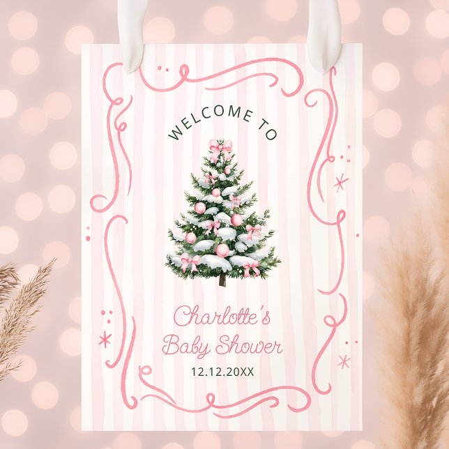 Poster Bem-vindo ao Chá de Bebê da Menina do Inverno Rosa (Criador carregado)