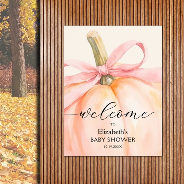 Poster Bem-vindo ao Chá de Bebê da Menina Pequena Abóbora (Girl baby shower pumpkin welcome poster, PRINTED and/or INSTANT DOWNLOAD, choose size when ordering)