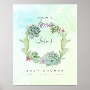 Poster Bem-vindo ao Chá de Bebê de Cactus Suculentas em A