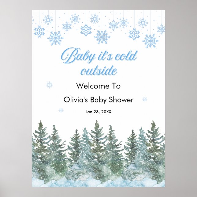 Poster Bem-vindo ao Chá de Bebê de Inverno Baby It's Cold (Frente)