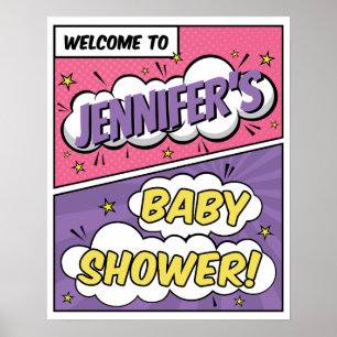 Poster Bem-vindo ao Chá de Bebê de Super-Heroína Comic Bo