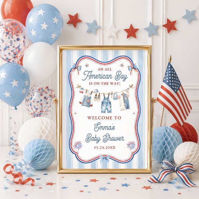 Poster Bem-vindo ao Chá de Bebê do Menino Americano (Criador carregado)