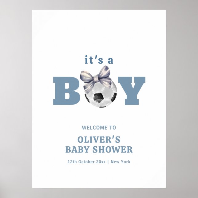 Poster Bem-vindo ao Chá de Bebê do Menino de Futebol com  (Frente)