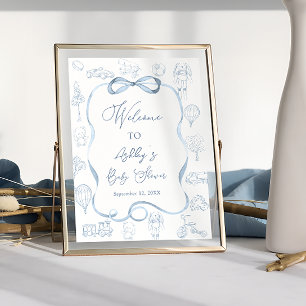 Poster Bem-vindo ao Chá de Bebê do Menino Toile de Jouy