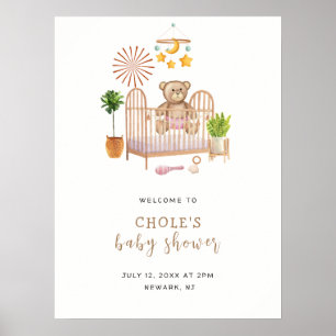 Poster Bem-vindo ao Chá de Bebê do Ursinho Boho Moderno