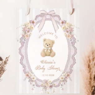 Poster Bem-vindo ao Chá de Bebê do Ursinho com Laço Vinta