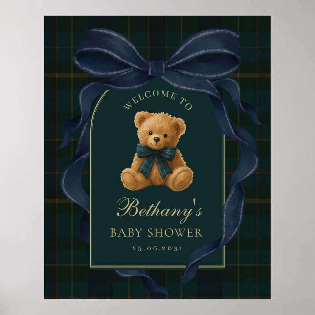 Poster Bem-vindo ao Chá de Bebê do Urso Teddy Polo Azul M (Frente)