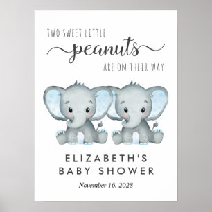 Poster Bem-vindo ao Chá de Bebê dos Meninos Gêmeos Elefan