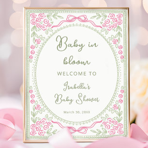 Poster Bem-vindo ao Chá de Bebê Floral Baby in Bloom