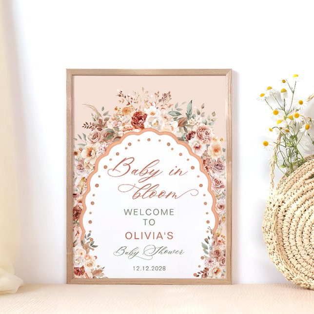 Poster Bem-vindo ao Chá de Bebê Floral Boho Baby in Bloom (Criador carregado)