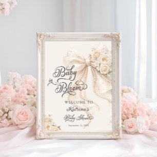 Poster Bem-vindo ao Chá de Bebê Floral com Laço Baby in B