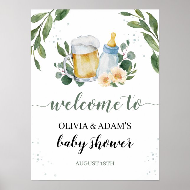 Poster Bem-vindo ao Chá de Bebê Folhagem Baby está Brewan (Frente)