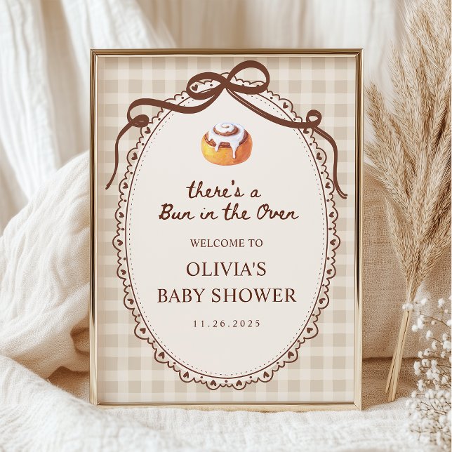 Poster Bem-vindo ao Chá de Bebê Gingham Bun in the Oven (Criador carregado)