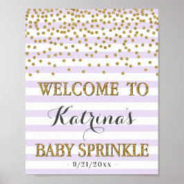 Poster Bem-vindo ao Chá de Bebê Lavanda Lilás e Dourado M
