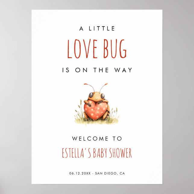 Poster Bem-vindo ao Chá de Bebê Love Bug (Frente)